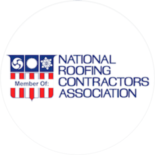 Logo of the National Roofing Contractors Association with a shield design and the text "Member Of: National Roofing Contractors Association.